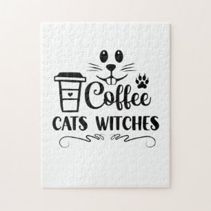 Halloween Coffee Cats Witches Birthday Legpuzzel