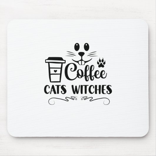 Halloween Coffee Cats Witches Birthday Muismat (Voorkant)