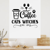 Halloween Coffee Cats Witches Birthday Poster (Keuken)