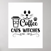 Halloween Coffee Cats Witches Birthday Poster (Voorkant)