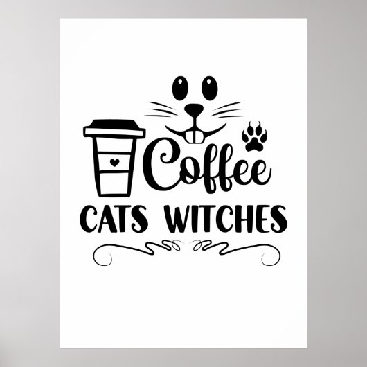 Halloween Coffee Cats Witches Birthday Poster (Voorkant)