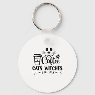 Halloween Coffee Cats Witches Birthday Sleutelhanger