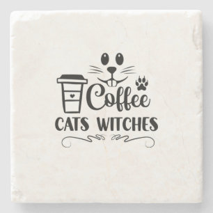 Halloween Coffee Cats Witches Birthday Stenen Onderzetter