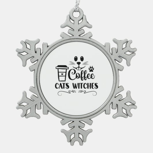 Halloween Coffee Cats Witches Birthday Tin Sneeuwvlok Ornament (Voorkant)