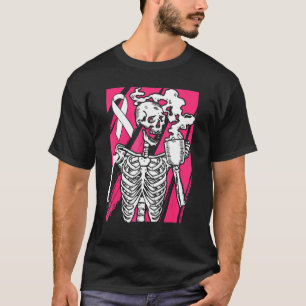 Halloween Coffee Drink Skeleton Skull Pink Ribb T-shirt