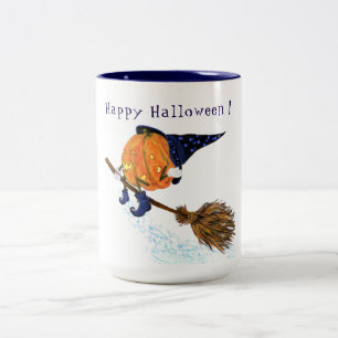 Halloween Coffee Mok Witch Pumpkin met Broom