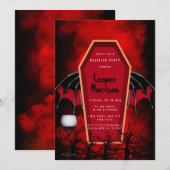 Halloween Coffin and Bat Wings Bachelor Party Kaart (Voorkant / Achterkant)