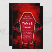 Halloween Coffin and Bat Wings Engagement Party Kaart (Voorkant / Achterkant)