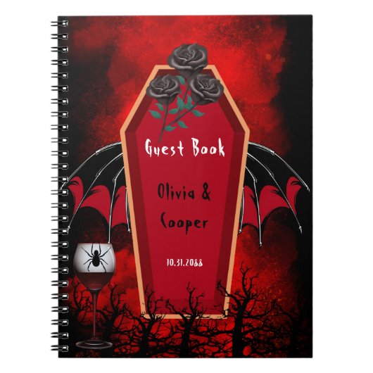 Halloween Coffin and Bat Wings Wedding Guest Book Notitieboek (Voorkant)