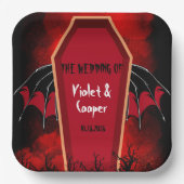 Halloween Coffin Bat Wings Black Red Wedding Papieren Bordje (Voorkant)