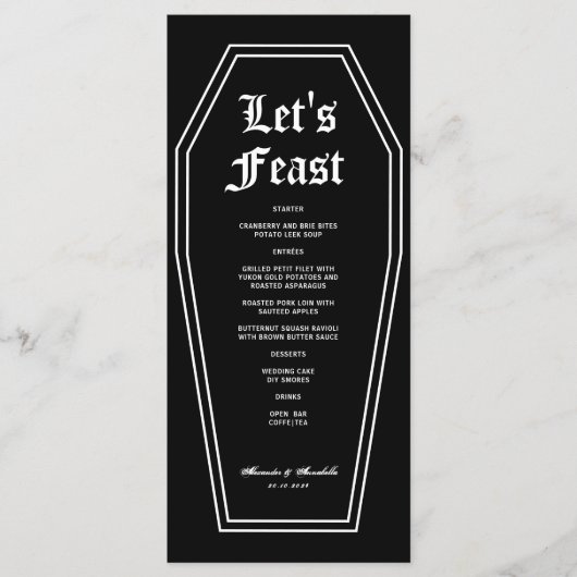 Halloween Coffin Bruiloft Menu DIY (Voorkant)