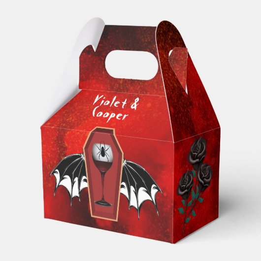 Halloween Coffin en Bat Wings Red Black Wedding Bedankdoosjes (Voorkant Zijde)
