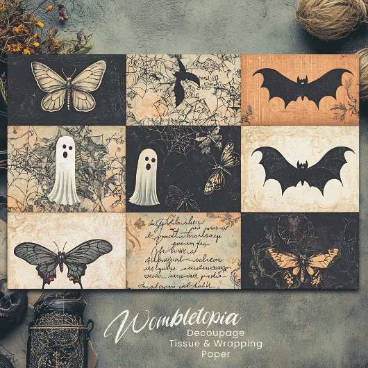 Halloween Collage Ghost & Pumpkin Decoupage Tissuepapier