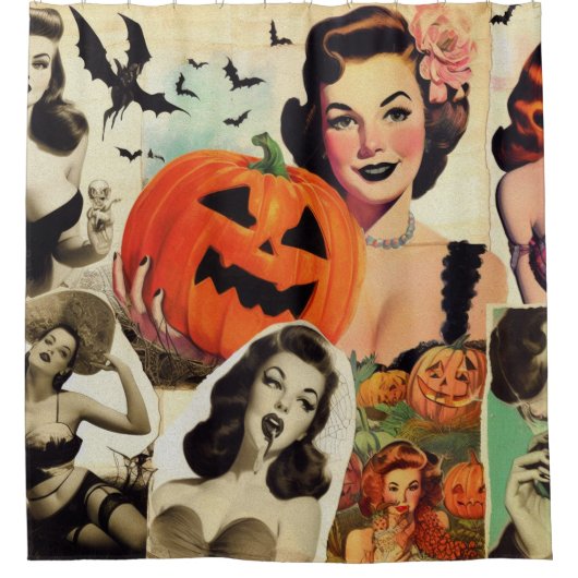  Halloween Collage Illustratie Douchegordijn (Voorkant)