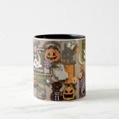 Halloween Collage Naam toevoegen Witch Bat Pumpkin Tweekleurige Koffiemok (Center)
