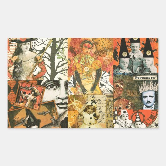 Halloween Collage Rechthoekige Sticker (Voorkant)