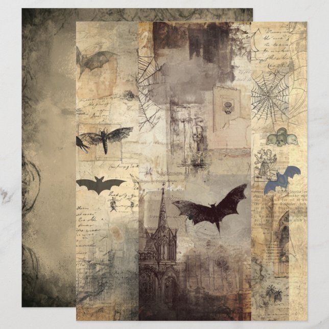 Halloween Collage Scrapbook Papier (Voorkant / Achterkant)