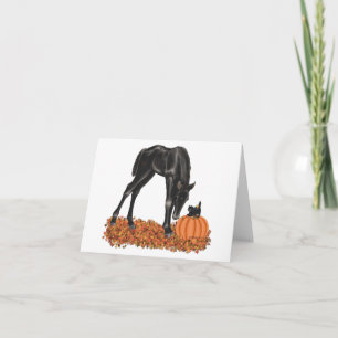 Halloween Colt Kitten Pumpkin Fall Leaves Kaart