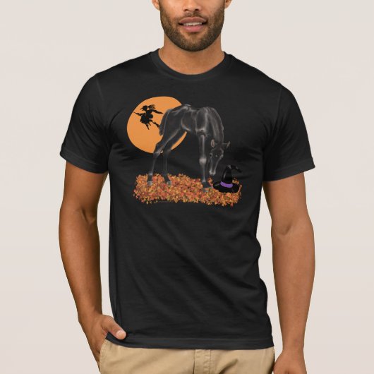 Halloween Colt Witch's Pet Fall Leaves T-shirt (Voorkant)