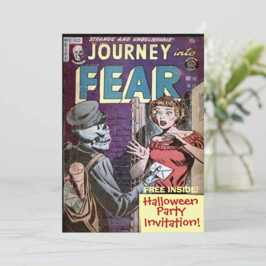 Halloween Comic Strip Funny Invitation Kaart (Staand voorkant)