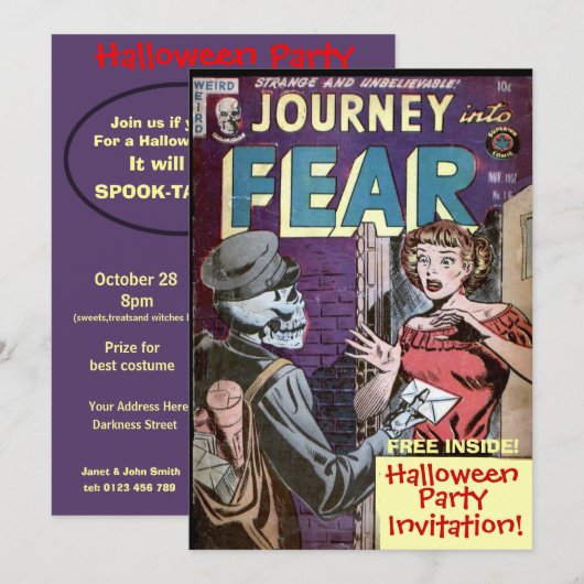 Halloween Comic Strip Funny Invitation Kaart (Voorkant / Achterkant)