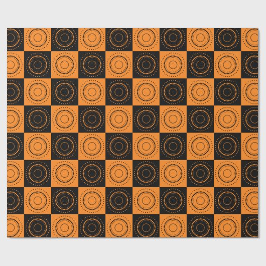 Halloween Concentric Sinaasappel and Black Polka D Cadeaupapier (Vlak)