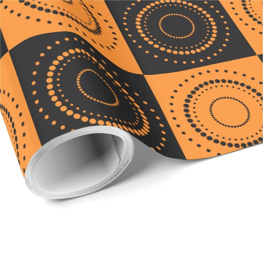 Halloween Concentric Sinaasappel and Black Polka D Cadeaupapier (Rol Hoek)