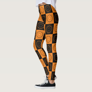 Halloween Concentric Sinaasappel and Black Polka D Leggings