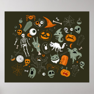 Halloween-concept-illustratie met teken en symb o poster