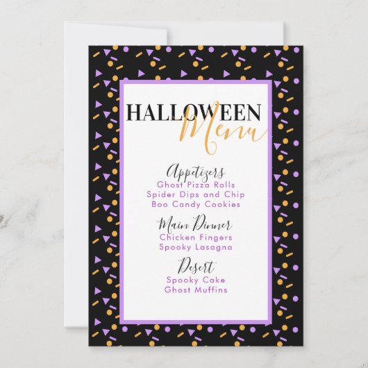 Halloween Confetti Sprinkles Birthday Party Menu (Voorkant)