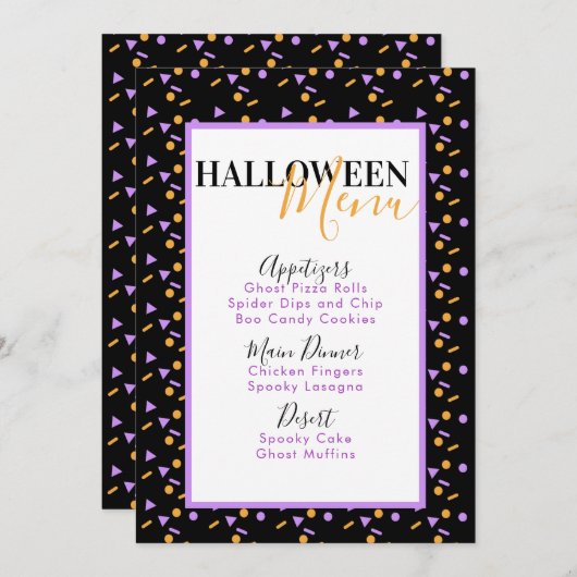 Halloween Confetti Sprinkles Birthday Party Menu (Voorkant / Achterkant)