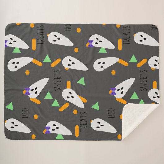 Halloween Confetti Sprinkles Ghost Trees Sherpa Deken (Voorkant (horizontaal))
