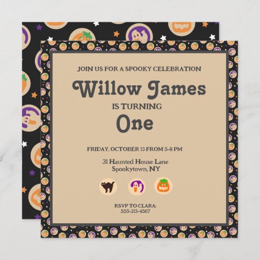 Halloween Cookie Verjaardagsfeestuitnodiging Notitiekaartje (Voorkant / Achterkant)
