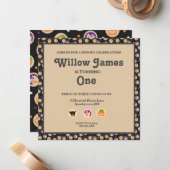 Halloween Cookie Verjaardagsfeestuitnodiging Notitiekaartje (Voorkant / Achterkant in situ)