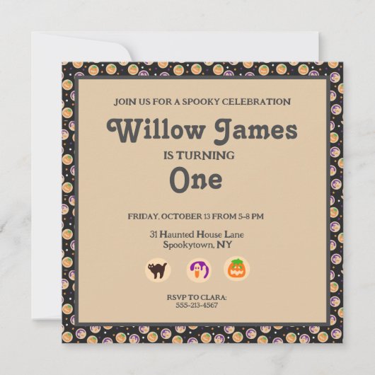 Halloween Cookie Verjaardagsfeestuitnodiging Notitiekaartje (Voorkant)