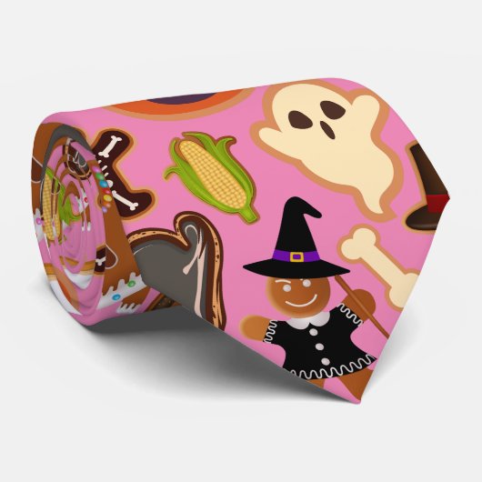Halloween Cookies Pattern Collectie Roze BG Stropdas (Opgerold)