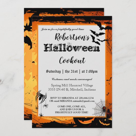 Halloween Cookout Party Invitation Spooky Kaart (Voorkant / Achterkant)
