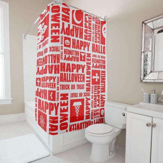 Halloween Cool Spooky Whimsical Typography Rood Douchegordijn (In situ)