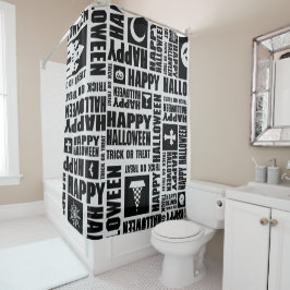 Halloween Cool Spooky Whimsical Typography Zwart Douchegordijn