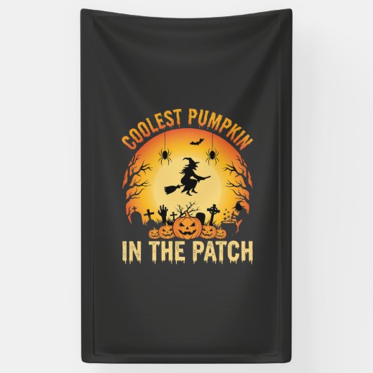 Halloween Coolste Pompoen in de Patch Heks Ontwerp Spandoek (Verticaal)