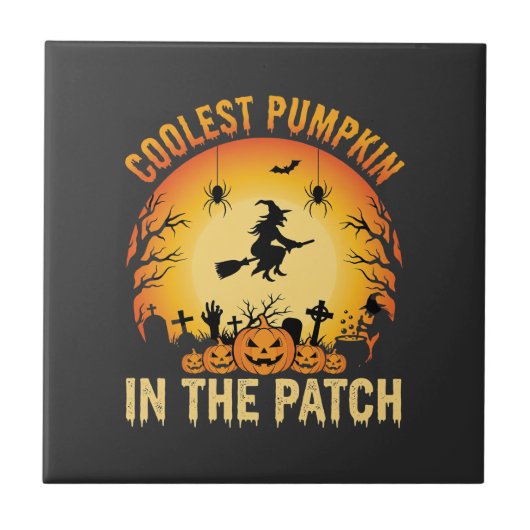 Halloween Coolste Pompoen in de Patch Heks Ontwerp Tegeltje (Voorkant)