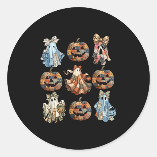 Halloween Coquette Bow Pumpkin Ghost Patchwork Sok Ronde Sticker (Voorkant)