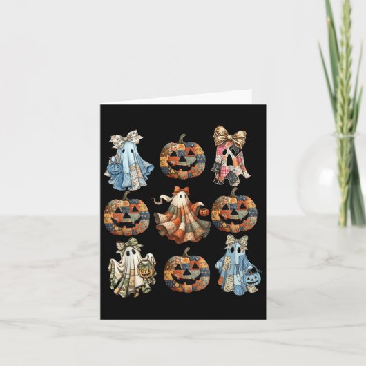 Halloween Coquette Bow Pumpkin Ghost Patchwork Spo Kaart (Voorkant)