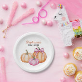 Halloween Coquette Bow Pumpkin Spooky Baby shower Papieren Bordje (Feest)