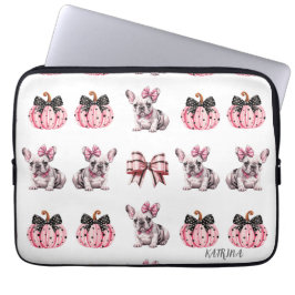 Halloween Coquette Bulldog Bow pompoen Laptop Sleeve