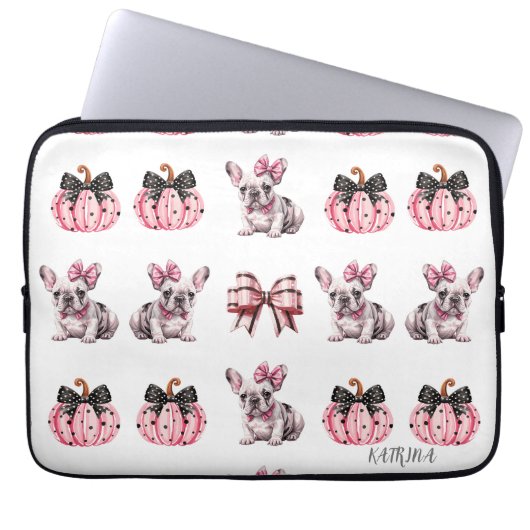 Halloween Coquette Bulldog Bow pompoen Laptop Sleeve (Voorkant)