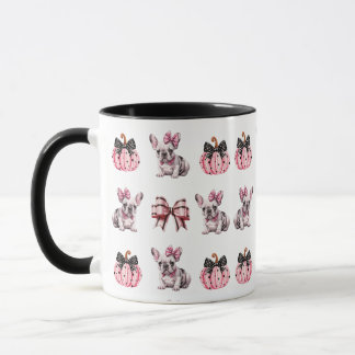 Halloween Coquette Bulldog Bow pompoen roze Mok