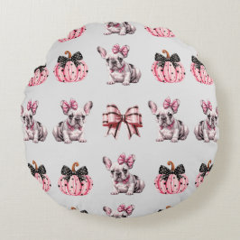 Halloween Coquette Bulldog Bow pompoen roze Rond Kussen