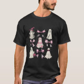Halloween Coquette Ghosts Pink Bow Black Dark Goth T-shirt (Voorkant)
