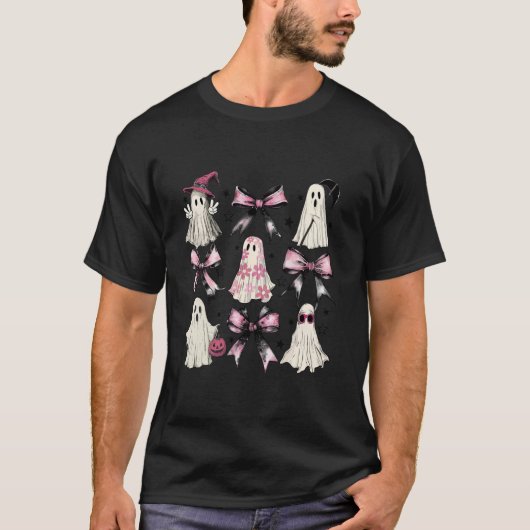 Halloween Coquette Ghosts Pink Bow Black Dark Goth T-shirt (Voorkant)